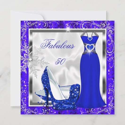 Fabulous 50 Party Royal Blue Silver Dress Heels S8 Kaart (Voorkant)