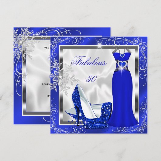 Fabulous 50 Party Royal Blue Silver Dress Heels S9 Kaart (Voorkant / Achterkant)