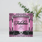 Fabulous 50 Party roze Damask Black Lace Kaart (Staand voorkant)
