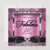 Fabulous 50 Party roze Damask Black Lace Kaart (Voorkant)