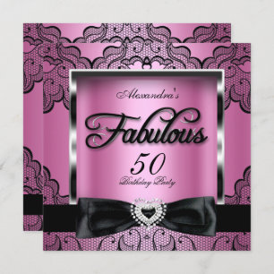 Fabulous 50 Party roze Damask Black Lace Kaart