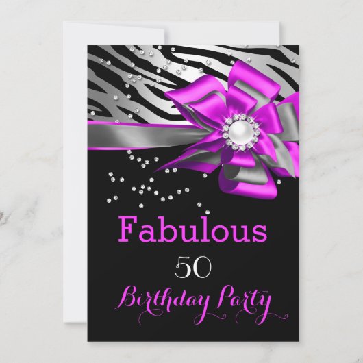 Fabulous 50 Party roze Zebra Black Silver Pearl Kaart (Voorkant)