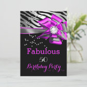 Fabulous 50 Party roze Zebra Black Silver Pearl Kaart (Staand voorkant)