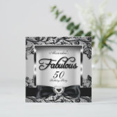 Fabulous 50 Party Silver Grey Damask Black Lace 2 Kaart (Staand voorkant)