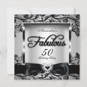 Fabulous 50 Party Silver Grey Damask Black Lace 2 Kaart (Voorkant)