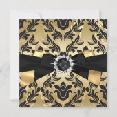 Fabulous 50 Pearl Gold Bow Black Damask Invite Kaart (Achterkant)