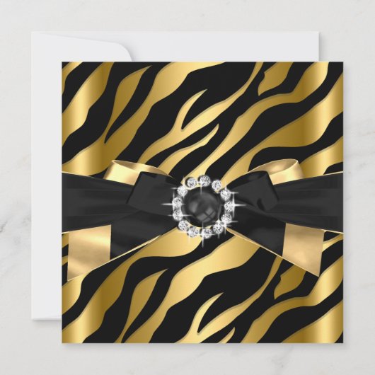Fabulous 50 Pearl Gold Bow Black Zebra Invite Kaart (Achterkant)