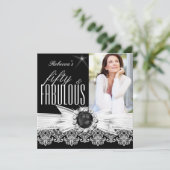 Fabulous 50 Photo Black Pearl White Lace Birthday Kaart (Staand voorkant)