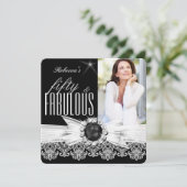 Fabulous 50 Photo Black Pearl White Lace Birthday Kaart (Staand voorkant)