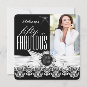 Fabulous 50 Photo Black Pearl White Lace Birthday Kaart