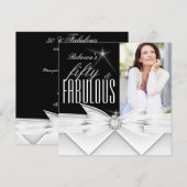 Fabulous 50 Photo Black White 50th Birthday Party Kaart (Voorkant / Achterkant)