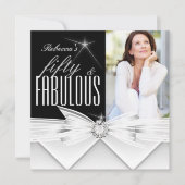 Fabulous 50 Photo Black White 50th Birthday Party Kaart (Voorkant)