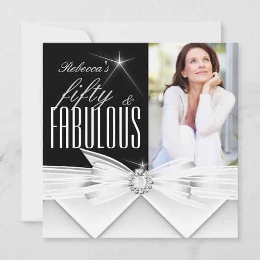 Fabulous 50 Photo Black White 50th Birthday Party Kaart (Voorkant)