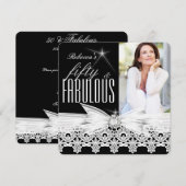 Fabulous 50 Photo Black White Lace 50th Birthday 2 Kaart (Voorkant / Achterkant)