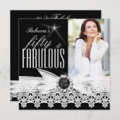 Fabulous 50 Photo Black White Lace 50th Birthday 3 Kaart (Voorkant / Achterkant)