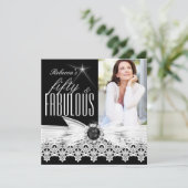 Fabulous 50 Photo Black White Lace 50th Birthday 3 Kaart (Staand voorkant)