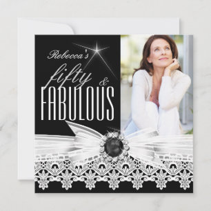 Fabulous 50 Photo Black White Lace 50th Birthday 3 Kaart