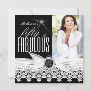 Fabulous 50 Photo Black White Lace 50th Birthday 3 Kaart