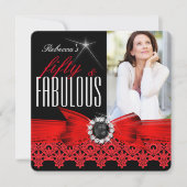 Fabulous 50 Photo Black White Red Lace Birthday Kaart (Voorkant)