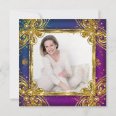 Fabulous 50 Photo Gold Mulberry Blue Party Kaart (Achterkant)