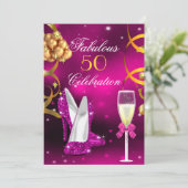 Fabulous 50 Pink Gold Heels Champagne Party Kaart (Staand voorkant)