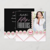 Fabulous 50 Pink Pearl Foto Elegant Birthday Kaart (Voorkant / Achterkant)
