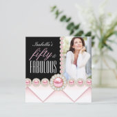 Fabulous 50 Pink Pearl Foto Elegant Birthday Kaart (Staand voorkant)