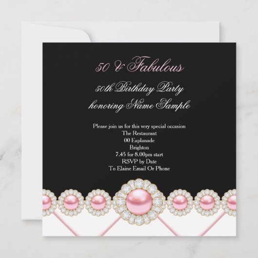 Fabulous 50 Pink Pearl Foto Elegant Birthday Kaart (Achterkant)