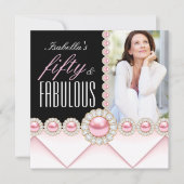 Fabulous 50 Pink Pearl Foto Elegant Birthday Kaart (Voorkant)