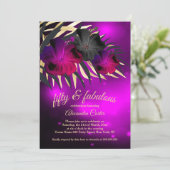 Fabulous 50 Plum Paars Gold Black Hibiscus party Kaart (Staand voorkant)
