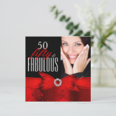 Fabulous 50 Red Black Foto Birthday Party Kaart (Staand voorkant)