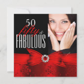 Fabulous 50 Red Black Foto Birthday Party Kaart (Voorkant)
