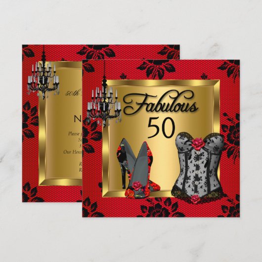 Fabulous 50 Red Black Heels Flirty Birthday Party Kaart (Voorkant / Achterkant)