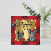 Fabulous 50 Red Black Heels Flirty Birthday Party Kaart (Staand voorkant)