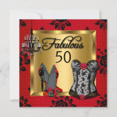 Fabulous 50 Red Black Heels Flirty Birthday Party Kaart (Voorkant)
