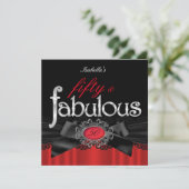 Fabulous 50 Red Black Lace Birthday Party Kaart (Staand voorkant)