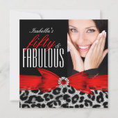 Fabulous 50 Red Black Leopard Foto Birthday Party Kaart (Voorkant)