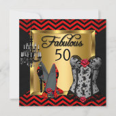 Fabulous 50 Red Black Stripe Heels Flirty Party Kaart (Voorkant)