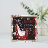 Fabulous 50 Red Black White 50th Birthday Party 2 Kaart (Staand voorkant)