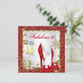Fabulous 50 Red Glitter Gold Birthday Party Kaart (Staand voorkant)