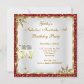 Fabulous 50 Red Glitter Gold Birthday Party Kaart (Achterkant)