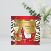Fabulous 50 Red Glitter High Hiel Zebra Champagne Kaart (Staand voorkant)