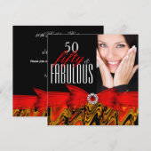 Fabulous 50 Red Gold Black Foto Birthday Party Kaart (Voorkant / Achterkant)
