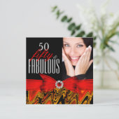 Fabulous 50 Red Gold Black Foto Birthday Party Kaart (Staand voorkant)