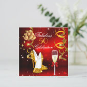 Fabulous 50 Red Gold High Hiel Champagne Party 2 Kaart (Staand voorkant)