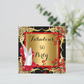 Fabulous 50 Red Heels Blossom Black Glitter Gold Kaart (Staand voorkant)