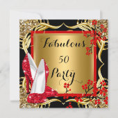 Fabulous 50 Red Heels Blossom Black Glitter Gold Kaart (Voorkant)