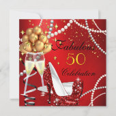 Fabulous 50 Red Heels Champagne Birthday Party 2 Kaart (Voorkant)