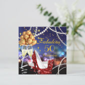 Fabulous 50 Red Heels Champagne Birthday Party Kaart (Staand voorkant)