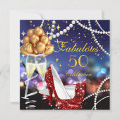 Fabulous 50 Red Heels Champagne Birthday Party Kaart (Voorkant)
